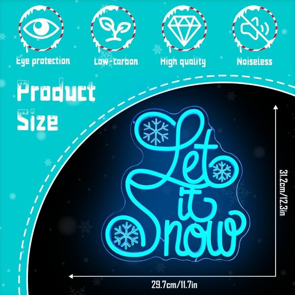 Let It Snow Neon Sign Neon Snowflake Light Winter Led Sign  Let It Snow Neon Sign Snowflake Dimmable LED Ideal Ambient Lighting Decoration